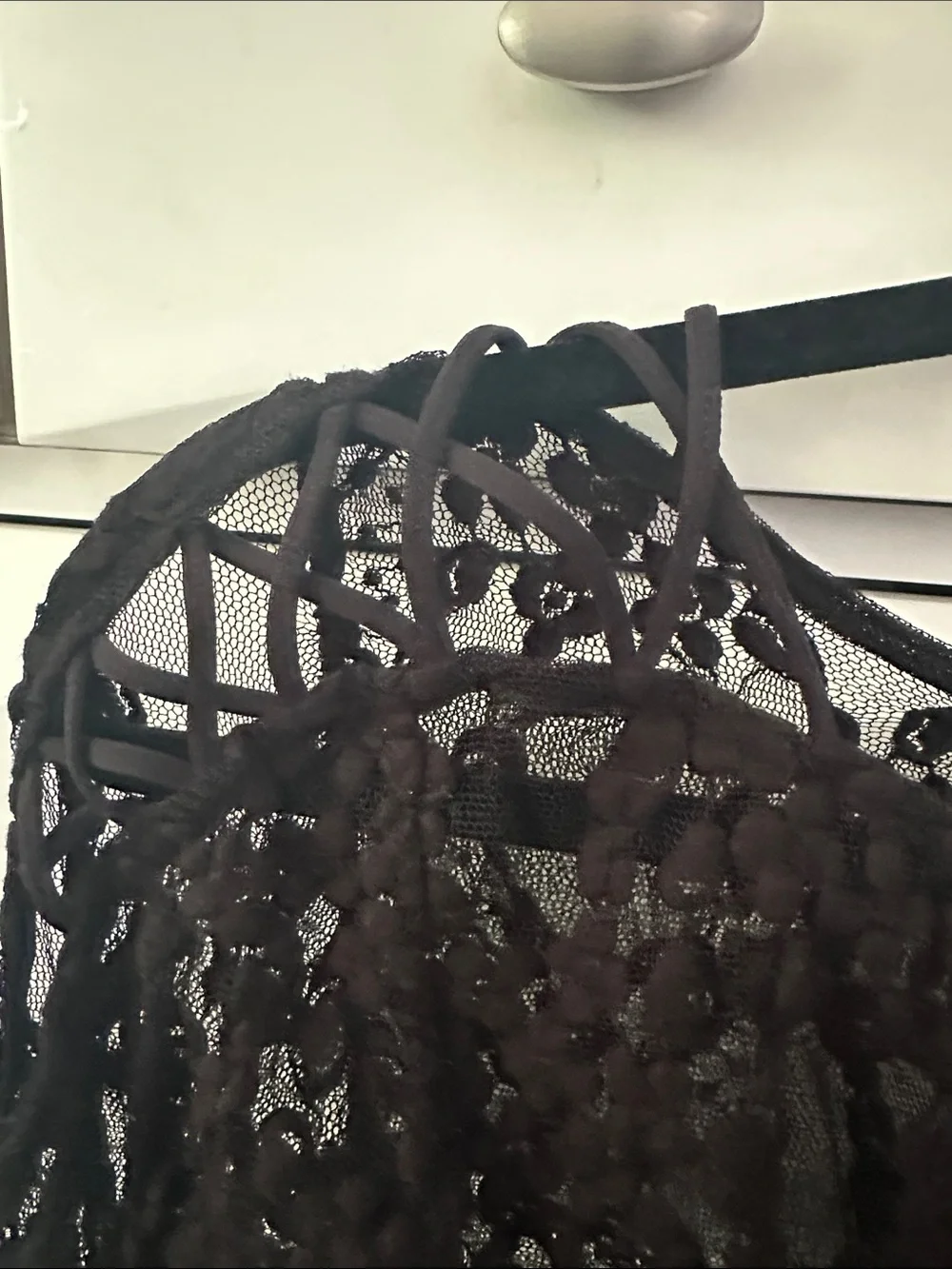 Free People Black Sheer Lace Long-Sleeve Top